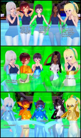 3d 5girls ass body_modification breasts comic corruption english_text female human_to_anthro koikatsu mental_transformation midriff mutation navel rubberization sequence shark_girl shark_humanoid shark_tail shark_teeth sharp_teeth skin_color_change species_transformation tagme text thick_thighs toxic_waste transformation transformation_sequence wfay42 wide_hips