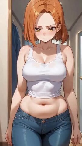 ai ai-created ai_assisted ai_generated animated asserting_dominance assertive_male belly belly_button belly_button_penetration clothed_female clothed_male clothed_sex corridor cum_in_navel cum_on_belly curvy curvy_figure curvy_hips dialogue hallway insecure jeans midriff midriff_baring_shirt midriff_exposed midriff_focus navel navel_fetish navel_penetration navel_poke orange_eyes orange_hair tagme teasing vertical_video video white_tank_top