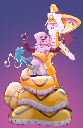 2024 2boys 4_fingers anal anal_sex anthro apode arm_warmers armwear balls black_hair blue_body blue_fur blue_tail blush bound circumcised clothing cobra coiling coiling_another draconcopode ejaculation eyelashes felid feline femboy fingerless_armwear fingers from_behind_position fur gay gay_sex genitals green_nipples green_tongue hair hands-free hi_res holding_wrist legless legwear male male/male male_only mammal markings metal_(artist) metal_(character) nipples open_mouth penis red_eyes reptile scale_markings scales scalie serpentine sex shiro_(seraphimkitsune) size_difference snake squish stomach_bulge tail thigh_highs thigh_squish tongue white_body white_fur white_hair white_scales yellow_body yellow_scales