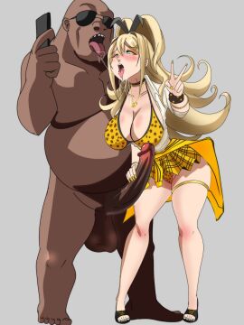 1boy 1girls blonde_hair dark-skinned_male dark_penis dark_skin female goddess_of_victory:_nikke gyaru inkrait long_hair male penis rupee_(nikke) teenager ugly_bastard