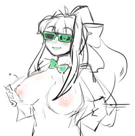 1girls big_breasts bow bowtie breasts butterflan01 doki_doki_literature_club female female_focus female_only glasses green_bow green_bowtie monika_(doki_doki_literature_club) neo_monika solo solo_female solo_focus wip work_in_progress