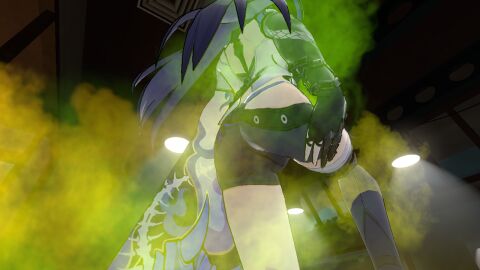 acheron_(honkai:_star_rail) clothed fart fart_cloud farting honkai:_star_rail purple_hair shorts smelly stinky