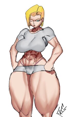 1girls abs android_18 cameltoe dragon_ball female future_clownset midriff muscular muscular_female pussy solo thick_thighs