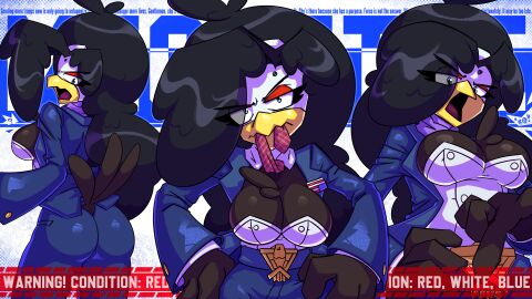 absurd_res ahoge american_eagle american_flag angry anthro ass ass_crack ass_focus ass_window background background_text badge bald_eagle beak belt_buckle big_eyebrows bird biting biting_clothes biting_tie black_feather_hair blue_suit bonk150 breasts breasts_focus brown_feathers business_suit butt_crack butt_window buttoned_shirt cleavage cleavage_focus cleavage_overflow cleavage_spill clothes_stretching collar collar_only cyborg eagle exposed_breasts eyebrow_piercing eyebrows_visible_through_hair feather_hair feathered_body feathered_chest feathered_tail feathers female fringe grumpy hairband hands_on_hips hi_res holding_tie large_breasts large_hands leaning_forward looking_at_ass looking_at_viewer looking_down_at_viewer mecha mechette patriotic_clothing piercing_gaze pointing pointing_at_viewer puffy_hair robot robot_girl shiny_body shiny_clothes shiny_hair shiny_skin shiny_suit side_boob sideboob skindentation suit suit_and_tie suit_jacket suit_pants tail text text_bubble tie tight_clothes tight_clothing tight_fit tight_pants tuft tufted_body tufted_tail warning_label white_collar white_shirt white_shirt_collar white_shirt_cuffs