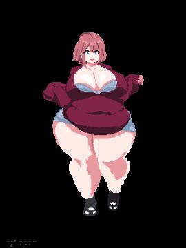 animated ass_expansion belly_expansion breast_expansion hazel_(indulgences) indulgences pixel_art tight_clothing