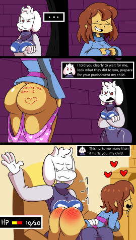 absurd_res anonimop3rson enjoying_spanking female frisk frisk_(undertale) humiliation masochism spank_marks spanking toby_fox toriel undertale undertale_(series) wedgie wedgie_fetish wedgies wedgietale