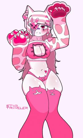 albino alternate_version_available artist_request artist_signature belly belly_button blush bowl_cut cat_ears cat_girl cat_lingerie cat_paws cat_pose cat_tail catgirl cute cute_fang embarrassed embarrassed_female eye_patch eyelashes eyepatch eyeshadow flustered gloves heart heart_symbol heart_tattoo kemonomimi large_breasts large_hips large_thighs long_ears long_hair long_sleeves navel neko nekomimi oerba_yun_fang one_eye_covered one_eye_obstructed original_character pale-skinned_female pale_skin pale_skinned_female pink_hair pink_lingerie pink_panties pink_stockings pink_thighhighs red_eyes sole_female solo solo_female solo_focus stockings tattoo thick_hips thick_thighs thigh_highs thighhighs thighs thin_waist tummy white_body white_fur white_hair white_skin