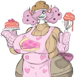 1girls 2d 2d_(artwork) 2d_artwork ass big_breasts breasts bsfd cake chubby chubby_belly chubby_female clothed clothed_female clothes clothing female female_focus female_only food hair heart horn horns looking_at_viewer open_mouth oven_mitts pink_hair sharp_teeth short_hair solo solo_female solo_focus thick thick_ass thick_thighs thighs thunder_thighs thunderthighs whisk yobaba