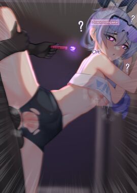 1girls 4th_wall_breaking :o ? anal anal_insertion anal_sex black-skinned_male breasts breasts_outside clothed clothed_female female female_penetrated honkai:_star_rail lactation light-skinned_female light_skin male mind_hack nipples penetration pinkius ponytail pussy pussy_juice ripped_clothing ripped_shorts silver_wolf_(honkai:_star_rail) sliver_hair small_breasts steamy stomach_bulge text thick_thighs ugly ugly_bastard visible_breath