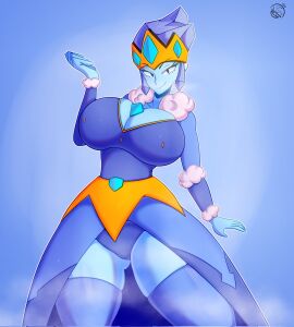 amber_(brawl_stars) big_breasts big_thighs brawl_stars breasts clothed female frost_queen_amber_(brawl_stars) looking_at_viewer tr_yithaz