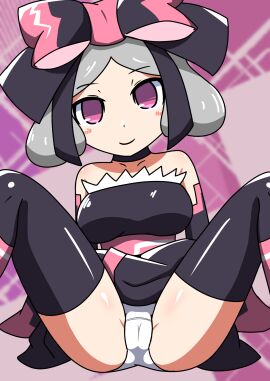 1girls black_choker black_dress black_ribbon bow breasts cameltoe choker dress female grey_hair hairbow medium_breasts moi_moi_(pop'n_music) panties pink_eyes pop'n_music ribbon short_hair smile solo subshib thighhighs white_panties