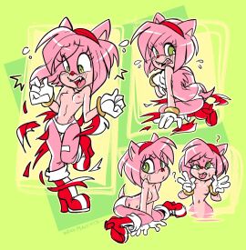 amy_rose angry ass boots breasts clothing covering covering_breasts embarrassed female panties small_breasts sonic_(series) tagme torn_clothes weakplacenta