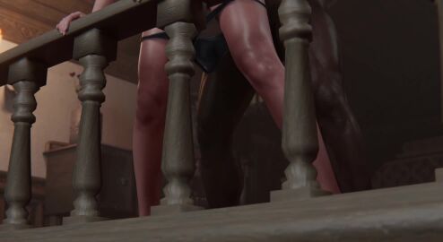 1boy 1girls alternate_hairstyle dark-skinned_male fingers_in_mouth fishhooking from_behind_position lm19 standing standing_sex tagme the_witcher_(series) video yennefer