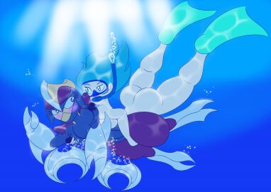 2girls aquaphilia ass big_ass big_breasts bisharp breasts bubble_ass bubble_butt female female/female female_only fetish human interspecies nintendo nipples nude original original_character pokemon pokemon_(species) pokephilia sideboob the1stmoyatia underwater water yuri