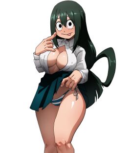 boku_no_hero_academia green-haired_female green_hair inker_comics inkershike my_hero_academia panties school_uniform schoolgirl_uniform shirt_unbuttoned skirt_lift tagme tsuyu_asui