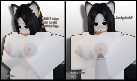 1boy 1girls 3d ass big_ass big_breasts big_penis black_border black_eyes black_hair black_tail blender_(software) blush breasts cher924 collar exposed_nipples female fox_ears fox_girl fully_nude hand_on_breast looking_at_viewer male penis raised_eyebrow roblox robloxian self_upload white_background white_skin