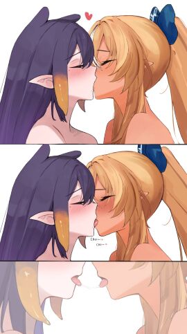 2girls female french_kiss hololive hololive_english hololive_fantasy hololive_japan hololive_myth implied_sex kissing ku_roiko making_out naked ninomae_ina'nis nude roikopi shiranui_flare virtual_youtuber yuri
