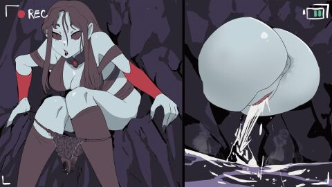 1girls 2koma animated anus ass big_ass biku black_bow black_hair black_lips black_nails black_panties black_sclera black_shirt black_skirt black_socks blue_skin bow bow_panties breasts breath clappable claws cleavage clothes_lift colored_sclera colored_skin female floral_print from_behind gif heavy_breathing kneehighs large_breasts long_hair looking_up midriff multiple_views open_mouth original panties panty_pull peeing pointy_ears print_panties puddle pussy recording red_eyes relief rock shirt sitting skirt skirt_lift sleeveless sleeveless_shirt socks stained_panties steam sweat underwear vampire wet wet_clothes wet_panties wristband