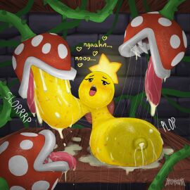 areola ball_with_boobs ball_with_hyper_features big_breasts bite_mark blush bodily_fluids breast_in_mouth breast_play breast_sucking breastfeeding breasts deepmovth dialogue elemental_creature female flora_fauna half-closed_eyes heart_symbol hi_res huge_breasts hyper hyper_breasts lactating lactation mario_(series) mario_and_luigi_(series) mario_bros milk narrowed_eyes nintendo nipples open_mouth piranha_plant plant sagging_breasts saliva saliva_string star_sprite starlow sucking super_mario_bros. text tongue tongue_out vines waddling_head