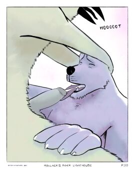 2024 4:5 absurd_res anthro avian beak bird black_beak black_nose bodily_fluids border canid canine canine_teeth canis claws comic cum cum_in_mouth cum_inside domestic_dog duo eyebrows finger_claws genital_fluids genitals hi_res holding_head maccaw_(sharkinthepark) macleish_(sharkinthepark) male mammal markings moan owl penis sharkinthepark thick_eyebrows tongue whisker_markings white_border