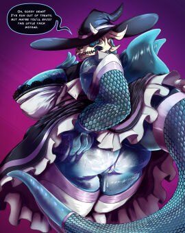 anthro ass big_ass big_breasts breasts curvy_female female halloween halloween_costume huge_ass huge_breasts looking_at_viewer looking_back tail tolerain_(artist) visible_skeleton voluptuous voluptuous_female zeema_(tolerain)