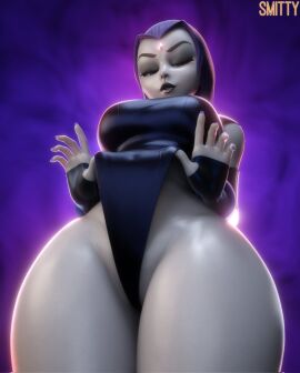 1girls 3d bare_thighs big_breasts breasts dc dc_comics female female_only full_color grey_skin huge_breasts large_breasts legs looking_at_viewer pose posing purple_hair raven_(dc) short_hair smitty34 solo solo_female teen_titans thick_thighs thighs voluptuous voluptuous_female