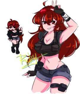 1girls agent_gf_(friday_night_funkin) auburn_hair big_breasts breasts female fnf_mods friday_night_funkin girlfriend_(friday_night_funkin) long_hair red_eyes red_hair smile