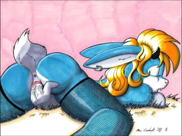 2003 anthro anus female fingering fingering_pussy fingering_self furry genital_fluids horns lagomorph lapine marc_leonhardt pussy rabbit stockings wet_pussy