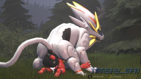 3d_(artwork) absurd_res anal anal_sex anthro anthro_on_feral anthro_penetrated ass balls bodily_fluids breed cum digital_media_(artwork) doggy_style duo erection felid feral feral_penetrating feral_penetrating_anthro forest from_behind_position fur generation_7_pokemon genital_fluids genitals hi_res horn incineroar legendary_pokemon male male/male male_on_feral male_penetrated male_penetrating male_penetrating_male mammal muscular muscular_anthro muscular_male mythological_creature mythology nintendo nude open_mouth orgasm outside pantherine penetration penile penis plant pokemon pokemon_(species) red_body red_fur sex solgaleo source_filmmaker_(artwork) tail trashy_sfm tree white_body white_fur zoophilia