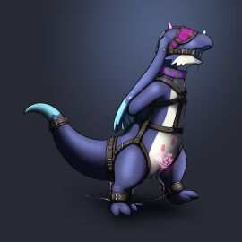 absurd_res animal_genitalia ankle_cuffs anthro blindfold bodily_fluids bondage bound chastity_device collar cuff_(restraint) cum dragon drooling enchanted enchanted_gear enchanted_item european_mythology feirune female_(lore) gag gagged genital_fluids genital_slit genitals hands_behind_back harness hi_res leaking_cum leaking_precum leather loonertick magic male mythological_creature mythological_scalie mythology open_mouth precum restraints ring_gag rule_63 saliva scalie slit_chastity so_i'm_a_spider_so_what? solo steel_collar that_time_i_was_reincarnated_as_a_spider womb_tattoo wyrm_(dragon)