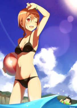 2girls absurd_res absurdres arm_above_head arm_up armpits bare_armpits bare_arms bare_ass bare_back bare_belly bare_chest bare_hands bare_hips bare_legs bare_midriff bare_navel bare_shoulders bare_skin bare_thighs bare_torso beach beach_ball belly belly_button blue_sky blush blush_lines blushing_female bracelet breasts cleavage clouds coast collarbone day daytime dot_nose dripping_wet elbows exposed exposed_armpits exposed_arms exposed_belly exposed_legs exposed_midriff exposed_shoulders exposed_thighs exposed_torso female female_focus female_only fingernails fingers groin hair_between_eyes half_naked hand_above_head hand_up high_resolution highres hourglass_figure kinta_(distortion) legs light-skinned_female light_skin medium_breasts multiple_females multiple_girls naked naked_female navel nude nude_female ocean one_eye_closed open_mouth open_mouth_smile orange-haired_female orange_eyebrows orange_hair original original_art original_artwork original_character original_characters outdoors outside parted_lips partially_submerged partially_submerged_legs pussy red-eyed_female red_eyes sand sea seaside short_hair shoulders sideboob simple_background sky slender_body slender_waist slim_female slim_waist smile standing submerged_feet submerged_legs thick_thighs thighs thin_waist tongue underboob upper_body upper_teeth v-line water waves wet wet_belly wet_bikini wet_body wet_breasts wet_face wet_hair wet_legs wet_skin wet_thighs wide_hips