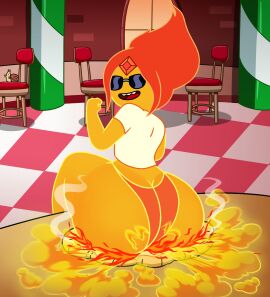 1girls 2d 2d_(artwork) adventure_time ass big_ass big_butt biting_lip cartoon_network fart fart_cloud fart_fetish farting fat_ass fat_butt female flame_princess huge_ass huge_butt looking_at_viewer looking_back looking_back_at_viewer open_mouth orange_skin panties pizza rear_view red_hair sitting_on_food snail_(adventure_time) solo solo_focus sunglasses text thick_ass thick_butt thomzone warner_brothers