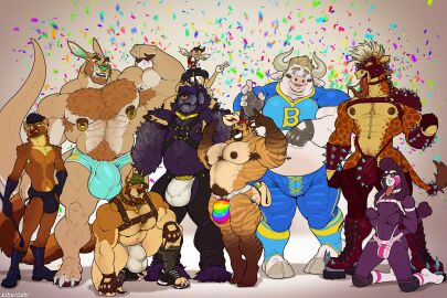 2024 abs absurd_res animal_mask antelope anthro anthro_on_anthro areola armband armpit_hair armwear asinus athletic athletic_anthro athletic_male backwards_baseball_cap backwards_hat ball_gag balls balls_outline bangs banjo_(kihu) bara barefoot baseball_cap bdsm_gear beard belly biceps big_belly big_bulge big_muscles bodily_fluids body_hair bodypaint boots bottomwear bovid bovine bulge canid canine canis carrying_another cattle chaps chaz_(kihu) chest_hair claws clothed clothing collar confetti coop_(kihu) crop_top deltoids detailed_bulge dives_(kihu) dobermann domestic_dog donkey drooling duff_(kihu) ear_piercing ear_ring elbow_gloves equid equine evan_(kihu) eyebrows face_paint facial_hair facial_piercing fangs feet fingerless_gloves flexing footwear fur gag gagged genital_outline gesture giraffe giraffid gloves gold_(metal) gold_jewelry gold_tooth grey_background group gulonine hair hairy hand_gesture handwear happy_trail harness hat headgear headwear hi_res holding_object hooves horn hotpants huge_arms huge_belly huge_bulge huge_muscles huge_thighs hybrid jean-philippe jersey jewelry jockstrap kangaroo kihu knee_boots knee_highs knee_socks kneeling leather leather_daddy legwear lgbt_pride lgbt_pride_month long_tongue looking_at_viewer macropod male male/male mammal marsupial marten masculine_male mask musclegut muscles muscular muscular_anthro muscular_male mustelid musteline narrowed_eyes navel necklace nipple_piercing nipple_ring nipples nose_piercing nose_ring obliques on_one_knee on_shoulders open_mouth open_smile overweight overweight_anthro overweight_male pants pecs penis penis_outline piercing pine_marten pinscher plantigrade poodle pride_colors pubes pup_mask quads raff_(kihu) rainbow_clothing rainbow_pride_colors rainbow_thong rainbow_underwear ring_piercing sabertooth_(anatomy) saliva sam_(kihu) scoff shadow shirt shoes shorts shoulder_pads simple_background sitting size_difference smile socks spiked_armband spiked_collar spiked_harness spiked_shoulder_pads spikes sportswear standing teeth thick_arms thick_thighs thong toeless_footwear toeless_shoes toeless_socks tongue tongue_out tongue_piercing topless topless_anthro topless_male topwear triceps tuft underwear v_sign yaoi zebra zebroid zonkey