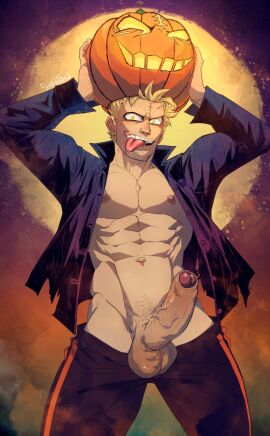 abs balls bara biceps big_balls big_penis blonde_hair boku_no_hero_academia bubaigawara_jin daddy erection gay gay_male halloween holidays male male_nipples male_only masculine_male mature_male muscular muscular_male my_hero_academia nipples pecs penis pumpkin soynutts twice yaoi