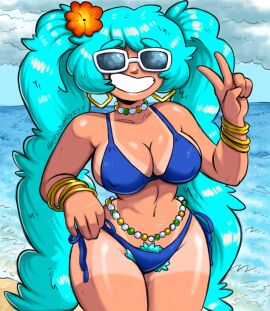 1girls ass beads big_ass big_breasts big_thighs bikini bracelet brazil brazilian brazilian_female brazilian_miku breasts busty cleavage crisiyotron cyan_eyes cyan_hair elcrisiyoo female female_focus female_only flower_in_hair hairy_pussy hatsune_miku hourglass_figure huge_ass huge_thighs latin_american_hatsune_miku_(meme) long_hair looking_at_viewer navel necklace nipple_bulge pubes pubic_hair pubic_hair_peek pussy solo tagme tan tan_body tan_skin tanline thick_hips thick_thighs thighs turquoise_eyes turquoise_hair twintails vocaloid waist_beads waist_chain wide_hips