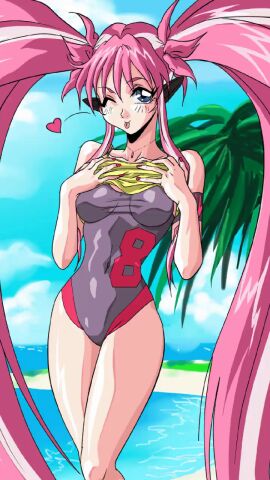 constancy_roa cygen infinity_ark official_art one_piece_swimsuit pink_hair swimsuit yuimei_(constancy_roa)
