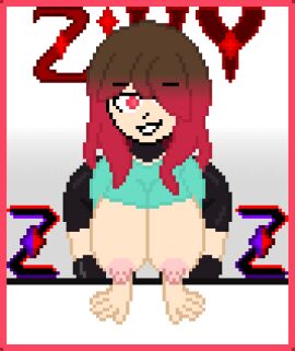 ass bete_noire betty_noire big_breasts breasts brown_hair female glitchtale hair_covering_eye long_hair nipples pixel pixel_(artwork) pixel_art red_eyes red_hair thick_ass thick_butt thick_thighs thighs white_background z!betty zixy