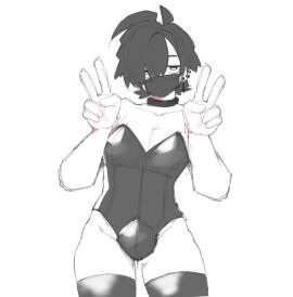 1boy bulge bunnysuit femboy magnus_(mctamagomaki) male male_only mask mctamagomaki peace_sign solo_male tagme v_sign