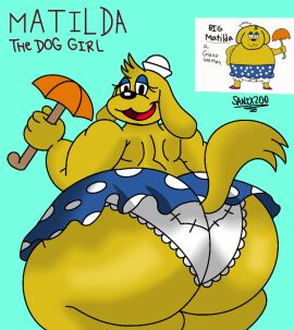 ass big_ass big_butt blue_skirt fat_female female golden_retriever sailor_hat umbrella white_panties