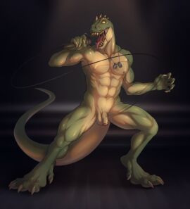 5_fingers 5_toes abs anthro balls biped bodily_fluids claws dinosaur feet fingers genitals hi_res humanoid_genitalia humanoid_penis male muscles muscular muscular_anthro muscular_male nipples nude open_mouth pecs penis reptile rocco_(tallion) saliva saliva_string scales scalie sharp_teeth solo spikes spikes_(anatomy) tail teeth theropod toes tongue tongue_out tres-art tyrannosaurid tyrannosauroid tyrannosaurus tyrannosaurus_rex vein veiny_muscles veiny_penis