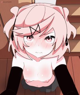 1girls animated breasts doki_doki_literature_club eclipxare embarrassed female female_focus goth looking_at_viewer looking_up natsuki_(doki_doki_literature_club) petite pink_eyes pink_hair pov skirt small_breasts solo_focus tagme tsundere twintails two_side_up
