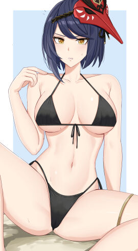 1girls bikini bikini_only black_bikini black_bikini_only boobs breasts female female_only genshin_impact kujou_sara short_hair solo solo_female solo_only thispapernoise yellow_eyes