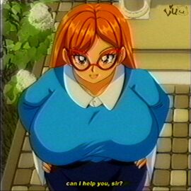 1990s_(style) 1girls big_breasts breasts clothed_female english_text female ginger ginger_hair glasses hands_on_hips huge_breasts kindergarten_(game) kindergarten_3 light-skinned_female lueduar lueduartv mature_female ms._lovelett orange retro_artstyle solo solo_female talking_to_viewer teacher text watermark