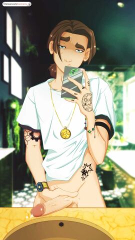 1boy aleccanny big_penis cum disney gay gay_male jim_hawkins literature male male_only mirror_selfie patreon patreon_logo patreon_username penis public_domain selfie shirt_only tattoo tattoo_on_arm tattoos treasure_planet yaoi
