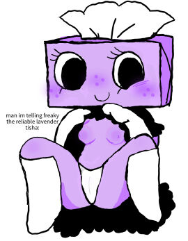 blush cameltoe clothing colored dandy's_world eyelashes flashing flashing_breasts freckles_on_face girls girls_only high_thighs inanimate_object lifting_dress looking_at_viewer maid maid_dress maid_outfit maid_uniform panties pantyshot pantyshot_(sitting) partially_clothed roblox shaky_lineart small_breasts smiling_at_viewer socks spreading teasing teasing_viewer tisha_(dandy's_world) welpgobye white_background white_gloves white_panties