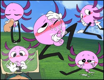 2boys all_fours anal anal_sex axolotl background belt bliss_(image) blowjob blush closed_eyes clothing cum cum_on_face cum_on_ground cursor eye_closed from_behind from_behind_position gay gloves handwear heart-shaped_pupils heart_eyes holding_penis jerking_off jerkingoff kinito kinitopet looking_at_penis male muffinlewds no_mouth non-human non-human_only on_all_fours on_fours pants penis penis_in_mouth pink_body pink_skin sitting sitting_down toony unbuckled_belt uncensored white_gloves yaoi