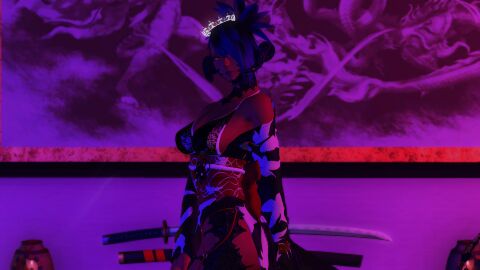 3d au_ra dark_skin female final_fantasy_xiv gpose_(ffxiv) pose sexy_body sexy_clothing sexy_pose solo solo_female sword