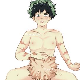 asian bakugou_katsuki blonde_hair deku femboy green_eyes green_hair izuku_midoriya male male_only penis red_eyes sucking sucking_penis yaoi