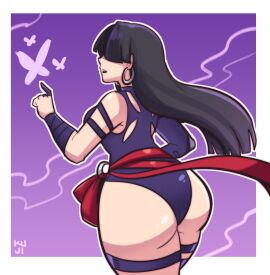 1girls ass ass_focus black_hair earrings female fully_clothed kujikawaii looking_at_viewer marvel marvel_comics marvel_rivals mutant_(marvel) psylocke psylocke_(sai)_(vengeance) x-men
