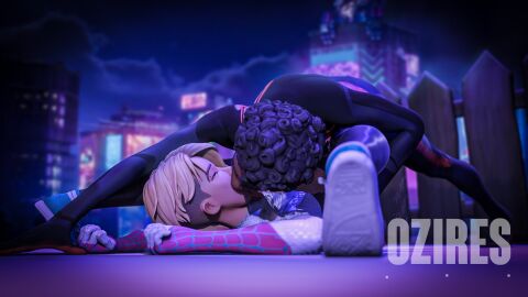 1boy 1girls 2024 3d black_hair blender blonde_hair canon_couple couple dark-skinned_male dark_skin detailed_background duo female female_focus female_penetrated flexible gwen_stacy gwen_stacy_(spider-verse) interracial jumpsuit kissing kissing_while_penetrated laying_down laying_on_back legs_up light-skinned_female light_skin looking_pleasured making_out male male/female male_penetrating male_penetrating_female marvel marvel_comics mating_press miles_morales on_back on_floor open_legs oziresnsfw penetration pleasure_face romantic_couple sex shaved_side spider-gwen spider-man spider-man:_across_the_spider-verse spider-man:_into_the_spider-verse spider-man_(series) spread_legs suit watermark